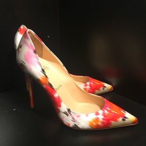 Christian Louboutin multicolor satin bouquet heels